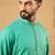 Men turquoise blue cotton solid embroidered straight kurta