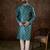 Men turquoise blue silk blend chevron printed straight kurta with trouser