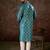 Men turquoise blue silk blend chevron printed straight kurta with trouser