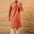 Mens orange cotton solid embroidered sequins straight kurta