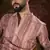 Men mauve silk blend floral printed straight kurta with trouser