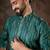 Men turquoise blue silk blend floral printed straight kurta with trouser