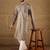 Men grey viscose rayon solid embroidered straight kurta