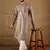 Men grey viscose rayon solid embroidered straight kurta