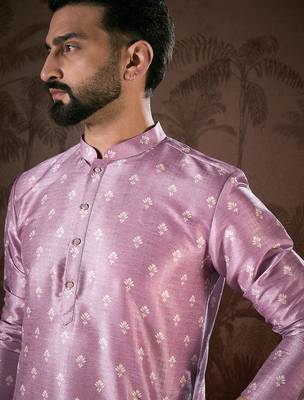 Men lavender silk blend floral printed straight kurta with trouser 1