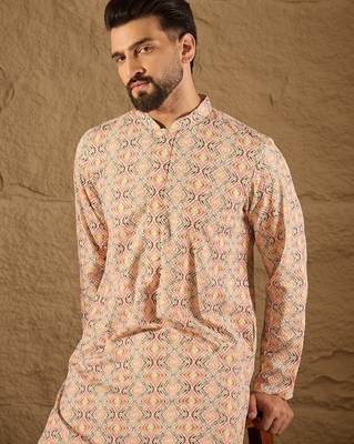 Men multi viscose rayon geometric embroidered straight kurta 1