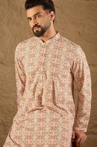 Men multi viscose rayon geometric embroidered straight kurta
