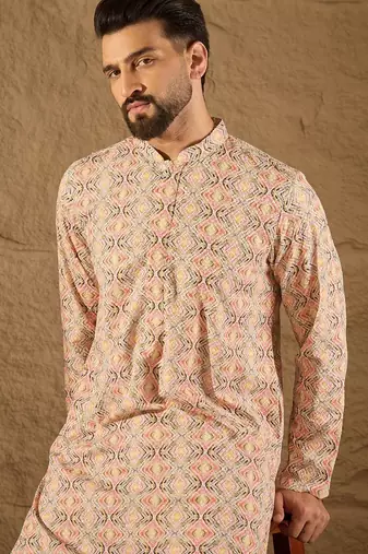 Men multi viscose rayon geometric embroidered straight kurta