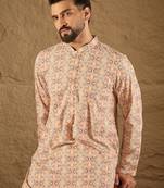 Men multi viscose rayon geometric embroidered straight kurta