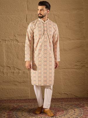 Men multi viscose rayon geometric embroidered straight kurta 2