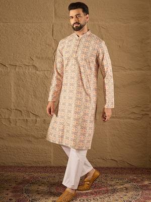 Men multi viscose rayon geometric embroidered straight kurta 3