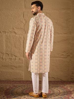 Men multi viscose rayon geometric embroidered straight kurta 4