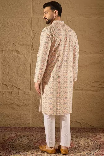 Men multi viscose rayon geometric embroidered straight kurta