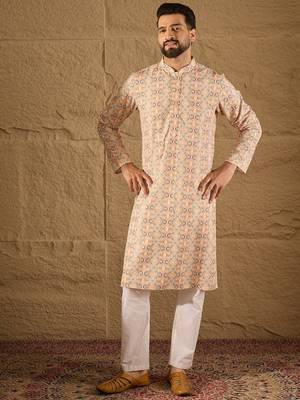 Men multi viscose rayon geometric embroidered straight kurta 5