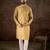 Men mustard silk blend ethnic motifs printed straight kurta with trouser
