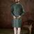 Men sea green silk blend ethnic motifs printed straight kurta with trouser