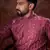 Men maroon silk blend ethnic motifs printed straight kurta with trouser