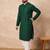 Men green viscose rayon solid embroidered straight kurta