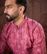 Men pink silk blend ethnic motifs printed straight kurta with trouser