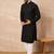 Men black viscose rayon solid embroidered straight kurta