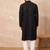 Men black viscose rayon solid embroidered straight kurta