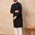 Men black viscose rayon solid embroidered straight kurta