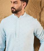 Men blue rayon blend solid embroidered straight kurta