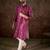 Men purple silk blend floral printed straight kurta with trouser