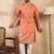 Men peach vartican solid embroidered straight kurta sets