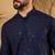 Men navy blue rayon blend solid embroidered straight kurta