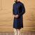 Men navy blue rayon blend solid embroidered straight kurta