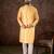 Men yellow silk blend ethnic motifs printed straight kurta with trouser