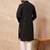 Men black viscose rayon solid embroidered straight kurta