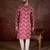 Men magenta silk blend chevron printed straight kurta with trouser