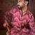 Men magenta silk blend chevron printed straight kurta with trouser