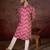 Men magenta silk blend chevron printed straight kurta with trouser