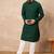 Men green viscose rayon solid embroidered straight kurta