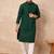 Men green viscose rayon solid embroidered straight kurta
