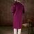 Men purple silk blend solid embroidered straight kurta with trouser