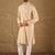 Men beige viscose rayon solid embroidered straight kurta