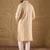 Men beige viscose rayon solid embroidered straight kurta