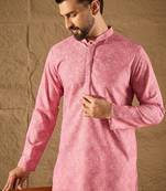 Men pink viscose rayon bandhani embroidered straight kurta