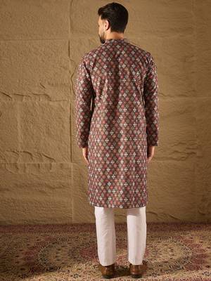 Men brown viscose rayon ethnic motifs embroidered straight kurta 4