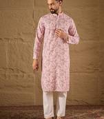 Men pink viscose rayon ethnic motifs embroidered straight kurta