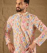 Men multi viscose rayon abstract embroidered straight kurta
