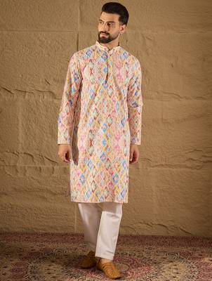 Men multi viscose rayon abstract embroidered straight kurta 3