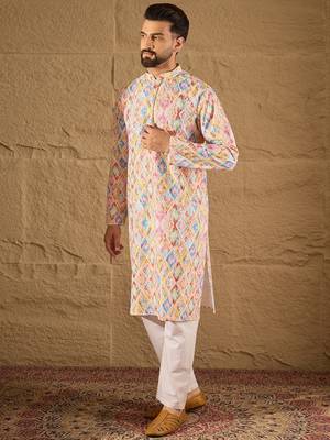 Men multi viscose rayon abstract embroidered straight kurta 1