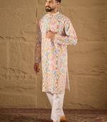Men multi viscose rayon abstract embroidered straight kurta