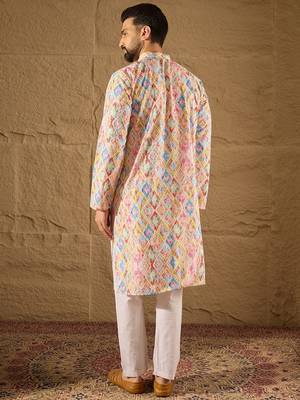 Men multi viscose rayon abstract embroidered straight kurta 4