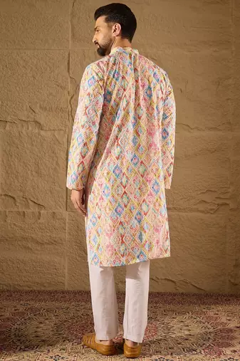 Men multi viscose rayon abstract embroidered straight kurta